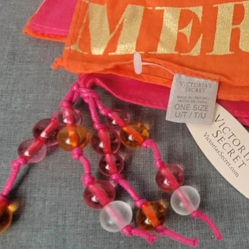 NWT Victoria’s Secret Y2K Pink Orange Logo Scarf Beaded Summer Wrap